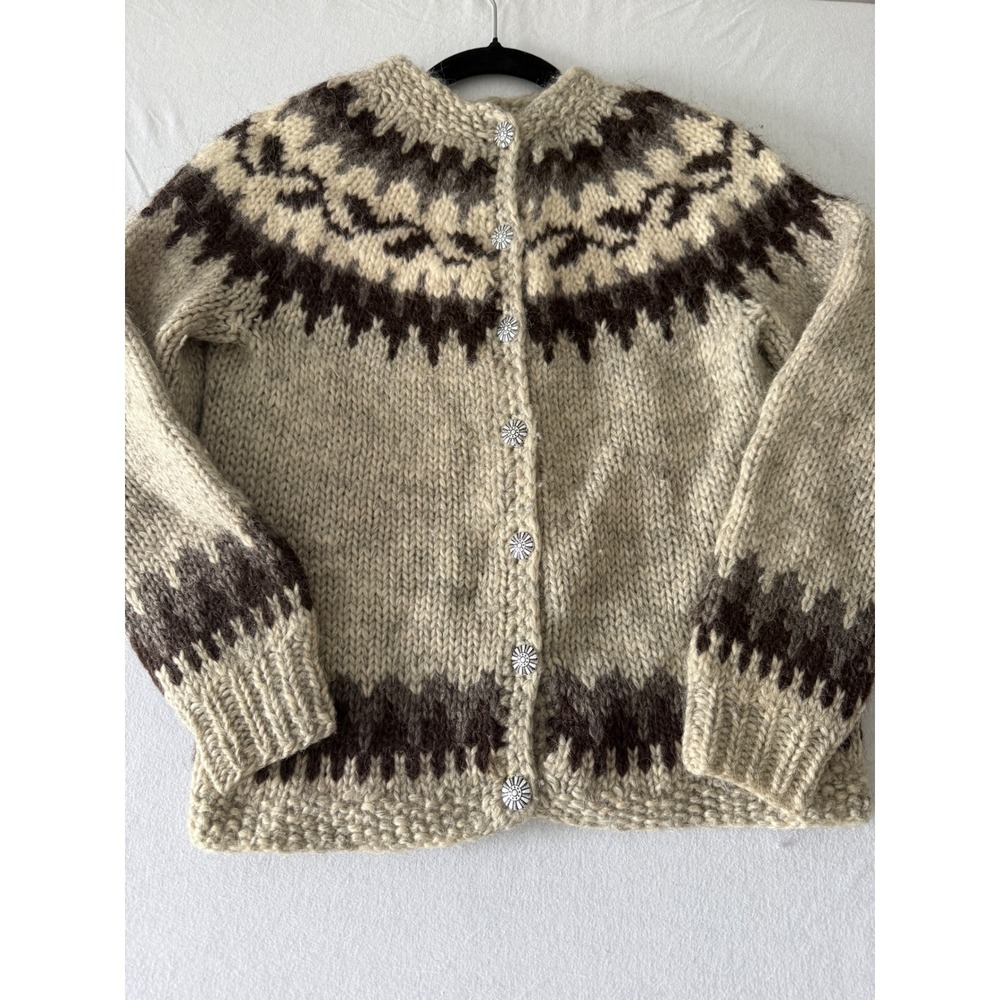 Vintage 1980s Hilda Icelandic Wool Cardigan Size Medium Nordic Fair Isle Knit